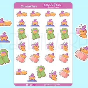 Foglio di adesivi Cozy Self Care Planner - Carta adesiva opaca - Adesivi per diario della gratitudine - Decalcomania per la salute mentale - Adesivi per diario dei proiettili