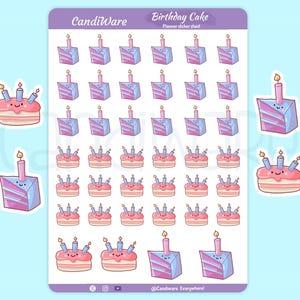 Foglio di adesivi per torte di compleanno - Carta adesiva opaca - Foglio di adesivi per pianificatori di feste - Calendario del diario