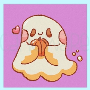 Mini Art Print Kawaii Ghost | 5&quot;x5&quot; Kawaii artwork prints | Cute Illustration | Aesthetic Photo Wall Art Decor