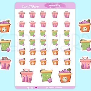 Recycling and  Bin Sticker Sheet - Recycle Planner Stickers Trash Can Bin Bag Recycling Bin Take Out Trash Can Garbage Stickers
