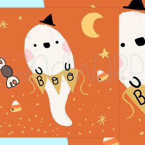 Ghost Boo Art Print: Kawaii Halloween Illustration (5x5)
