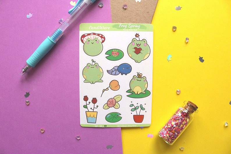 Cute Frog Sticker Sheet – Kawaii Planner Stickers, Recycled Matte - Etsy