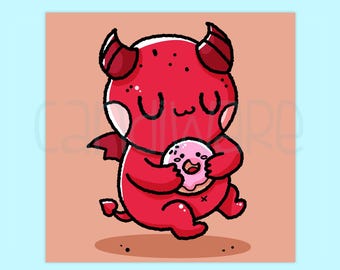 Mini impresión artística de diablo kawaii / Decoración estética linda