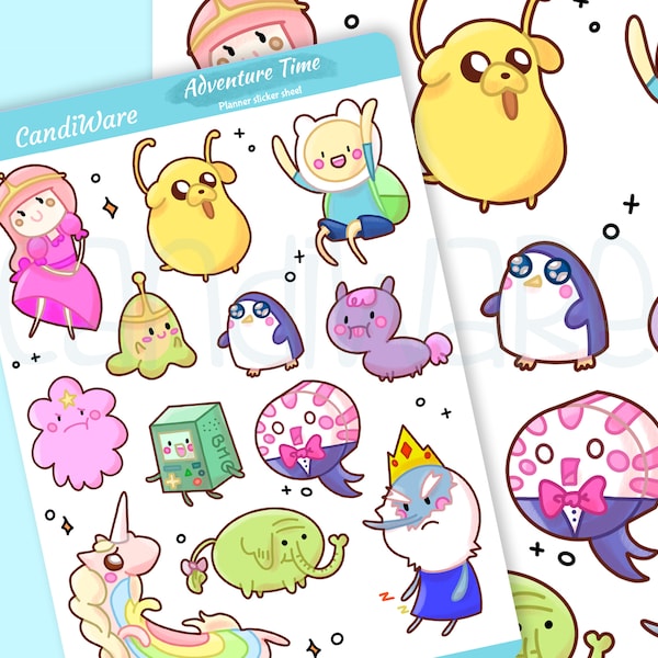 Kawaii Adventure Time Sticker Sheet - Sticker Sheet - Planner Stickers - Bullet Journal Stickers, Recycled Matte