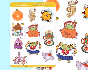 Kawaii Inktober Sticker Sheet- Bujo Stickers-  Inktober 2021, Peachtober Stickers- Bullet Journaling Stickers