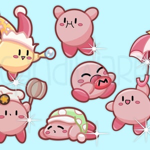 6 Kirby Set Glossy, Vinyl Or Holographic Die Cut Sticker - Adorable Kirby - Kawaii Sticker Set