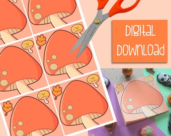 Kawaii Mushroom Memo Pad Digital Download- Printable Memo pads, Journal Printable, Digital Bullet Journal Stickers, Stickers Printable