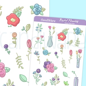 Pastel Flowers Sticker Sheet, Bullet Journal Stickers, Planner Stickers, Scrapbook Sticker, Journal Stickers, Flower Stickers, Floral