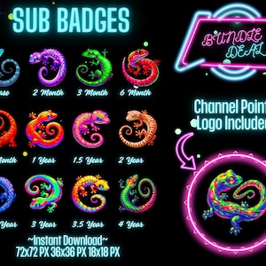 Gecko Lizard-prenumerantmärken: Twitch-prenumerantmärken, Channel Points-logotyp (digital nedladdning)