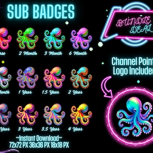 Octopus Twitch Sub Badges: Channel Points Logo, Loyalty Badges