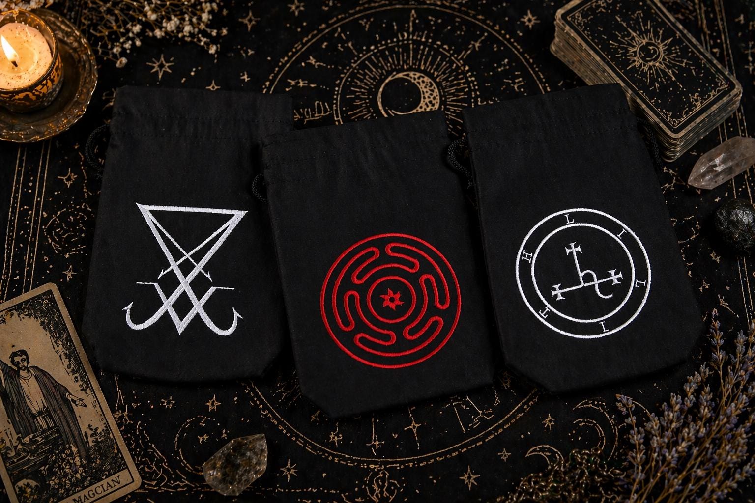 Lucifer Sigil Tarot Card Bag Black Cotton, Rune Pouch, Crystal Storage ...