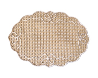 Mantel individual de paja con lazo blanco Iraca / Mantel individual de paja / Rafia / Vajilla / Decoración del hogar / Artículos de mesa / Artett