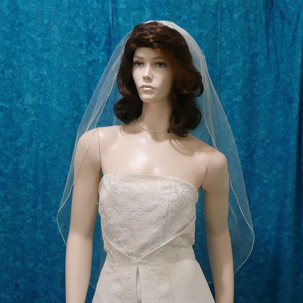 traditional fingertip length wedding veil - 1 tier with a delicate pencil edge  Sale