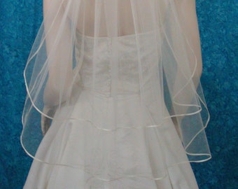 2 tier satin trimmed wedding veil elbow length  satin cord trimmed bridal veil Sale