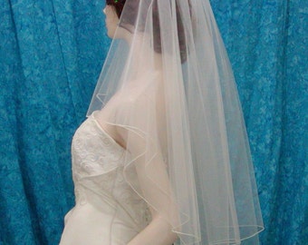 Two Tier Fingertip Wedding Veil - Circle Cut Bridal Veil with Pencil Edge