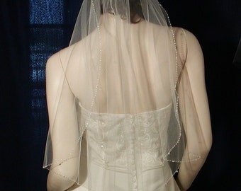 wedding veil, Beaded Edge, Short cascading bridal veil, seed beads crystal beads   blush Sale