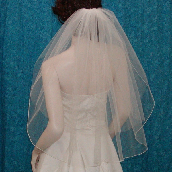 Elbow Length Bridal Veil: Two Tier Blusher, Pencil Edge
