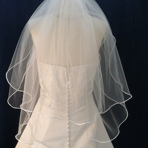 2 Tier Wedding Bridal Veil Elbow /Waist length edged with a Satin Rattail Cord Trim Sale