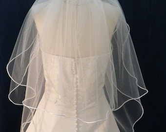 2 Tier Wedding Bridal Veil Elbow /Waist length edged with a Satin Rattail Cord Trim Sale