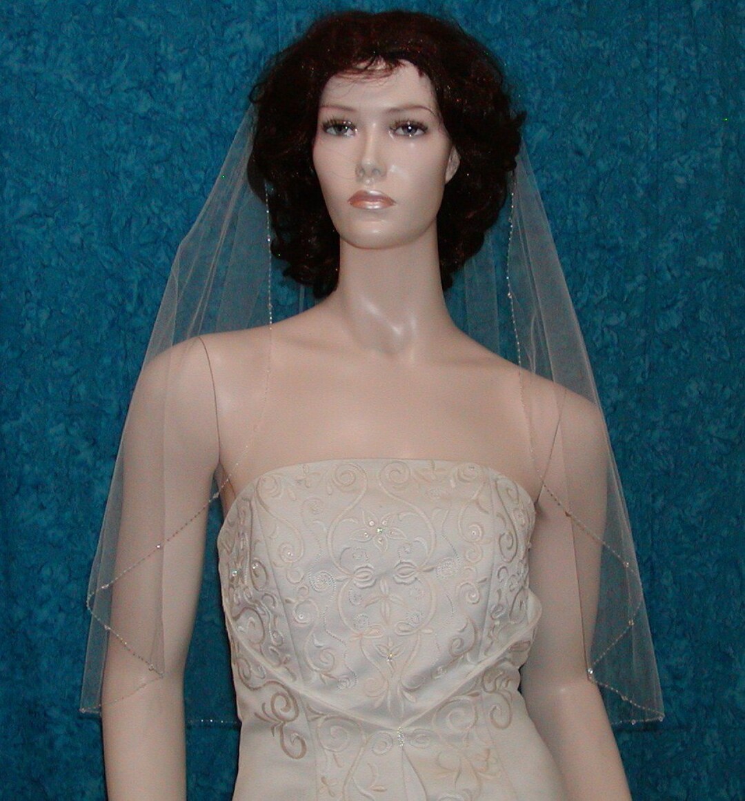 Sparkling Crystal Beaded Edge Wedding Bridal Veil Available in Various