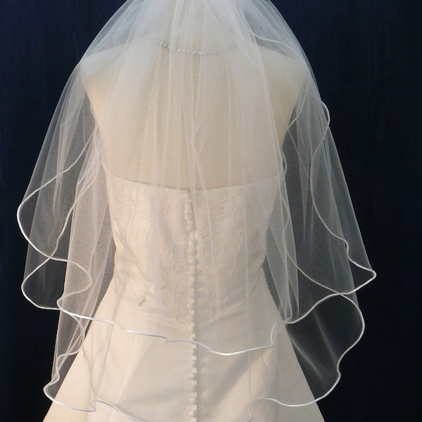 2 Tier elbow length wedding veil satin cord trimmed bridal veil - choose elbow to waltz length Sale