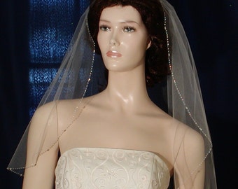 Cascade cut Crystal Beaded Edge wedding veil Sale