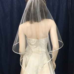 Satin Ribbon Trim Angel Cut Wedding Veil fingertip length  Sale