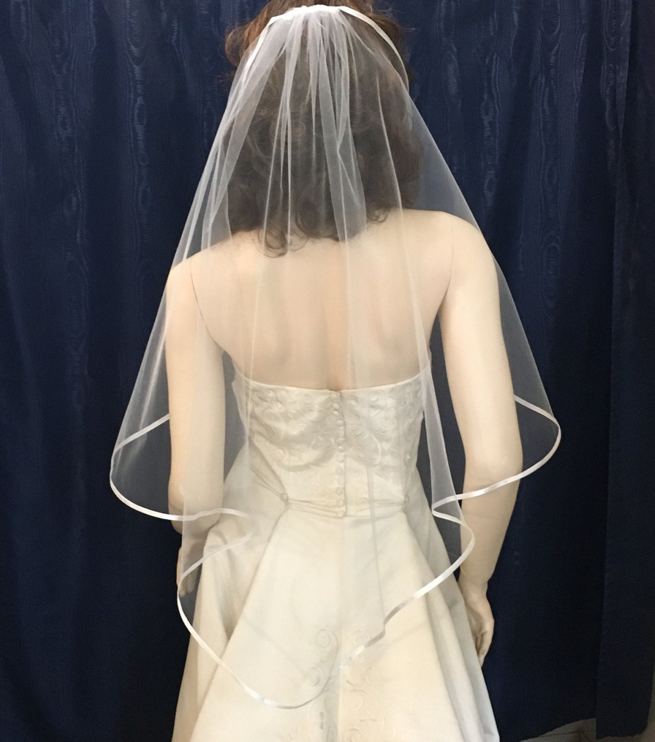 One Tier Tulle Fingertip Veil with Pencil Edge
