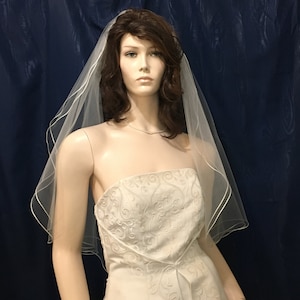 Satin Ribbon trimmed two tier  Angel Cut Bridal Veil - available in Short, Elbow, Fingertip and Waltz Length Sale