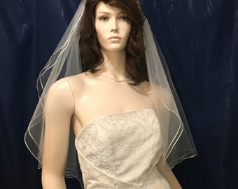 Satin Ribbon trimmed two tier  Angel Cut Bridal Veil - available in Short, Elbow, Fingertip and Waltz Length Sale