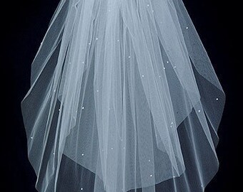 2 Tier Elbow length Bridal Veil Sprinkled with Sparkling, glittering Rhinestones featuring a Plain Cut Edge Sale