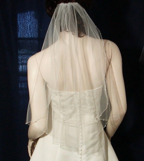 Wedding Veil, Beaded Edge, Short Cascading Bridal Veil, Seed  display picture 1