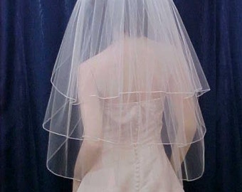 3 Tier Fingertip Length Bridal Wedding Veil Graceful and Elegant Pencil, Rose Gold or Silver Metallic Pencil Edge  Shimmer Tulle availabe