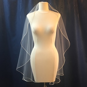 1 tier satin cord trimmed wedding veil fingertip length cascade cut cascading  bridal veil  Sale
