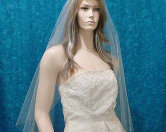 1 tier fingertip length Wedding Veil  Angel Cut with a Raw Plain Cut Edge  Blush