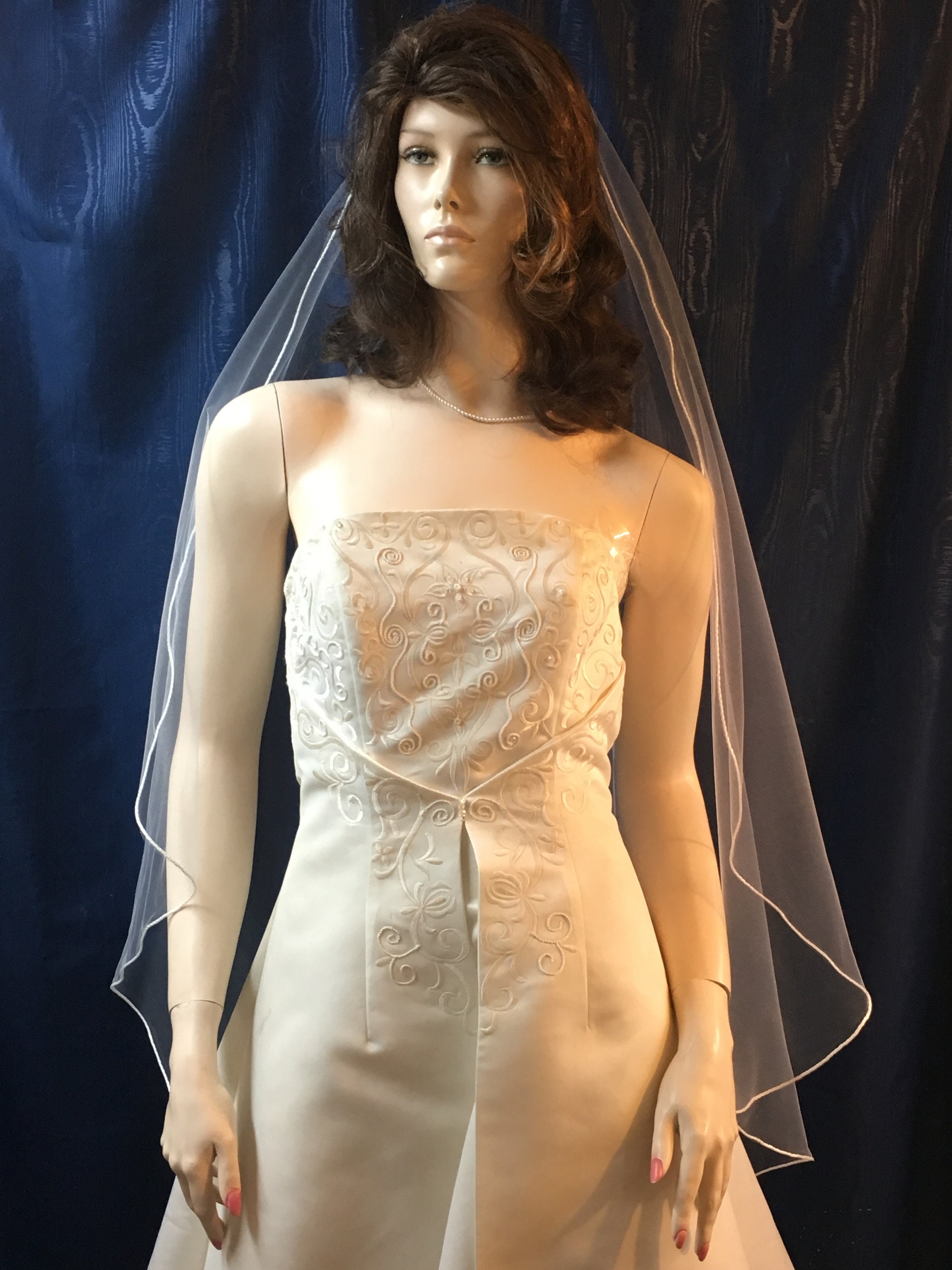 Etsy Diamond white waltz length veil with satin trim Waltz Length Veil Satin Edge - Etsy main image 3