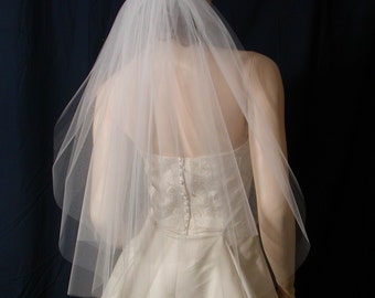 Wedding veil , bridal veil, 2 tier, elbow length, raw plain cut edge, classic style Sale
