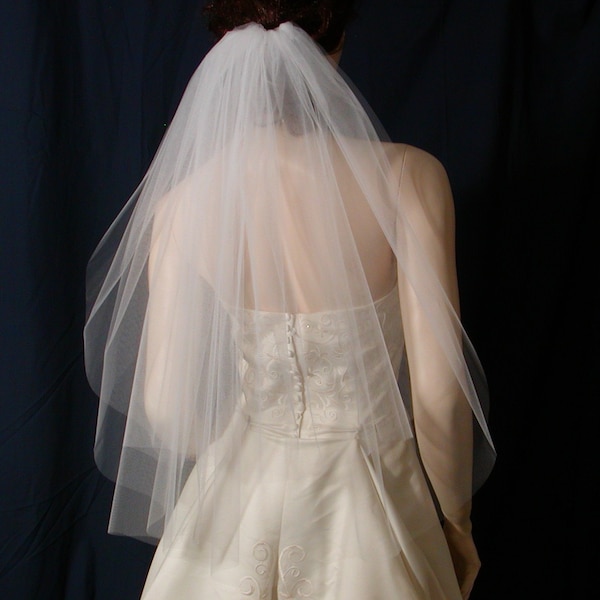 Wedding veil , bridal veil, 2 tier, elbow length, raw plain cut edge, classic style Sale