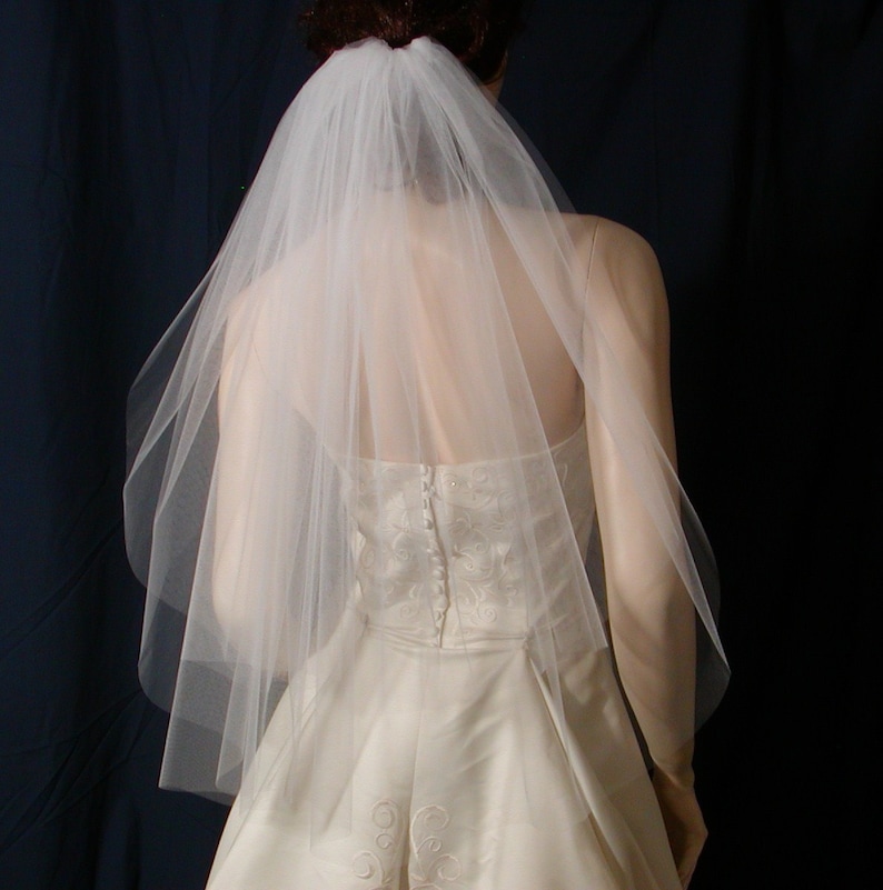 Wedding veil , bridal veil, 2 tier, elbow length, raw plain cut edge, classic style Sale image 1