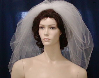 Bridal Illusion Tulle Bubble Veil - Elbow Length, Silver Comb