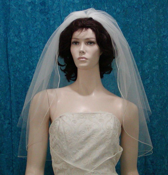 Two-tier Elbow Length Bridal Veil: Pencil Edge & Blusher - Etsy display picture 1