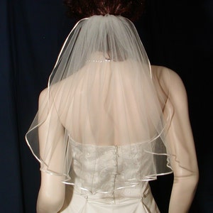 Short Shoulder length Flyaway Veil trimmed with a tiny Satin Ribbon  Sale