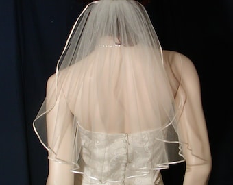 Short Shoulder length Flyaway Veil trimmed with a tiny Satin Ribbon  Sale