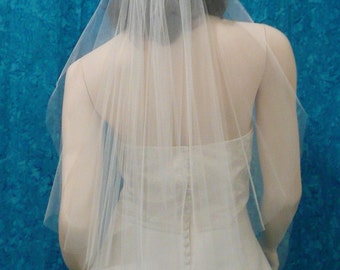 2 tier cascade cascading cut wedding bridal veil elbow length with raw plain cut edge