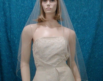 Crystal and Bugle Beaded Edge 1 Tier Fingertip length Wedding Veil  Sale