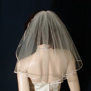 1 tier Shoulder length, 18 inches long,  Flyaway Bridal Veil trimmed with a tiny,  delicate Satin Ribbon Sale