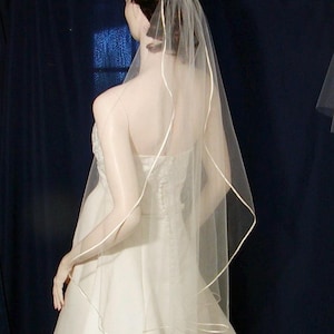 Satin Ribbon trimmed cascading style bridal veil available in Elbow to Royal length too  Sale