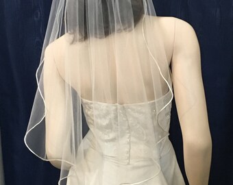 wedding veil Fingertip length Satin Cord trimmed Cascading  Angel cut Bridal Veil Sale