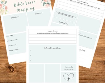 Mapa de versículos bíblicos imprimible, diario de estudio bíblico diario (descarga digital)
