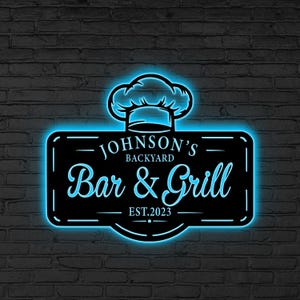 Insegna LED personalizzata per bar e grill, nome LED per bar e grill, insegna per grill, insegna per bar e grill, regalo per papà, regalo per maestro del grill, decorazione da parete per bar, insegna per giardino